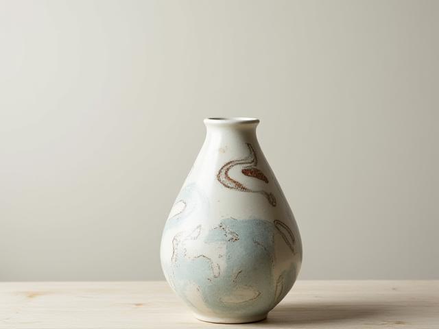 Moderne handgemachte Keramikvase mit abstrakten Mustern.