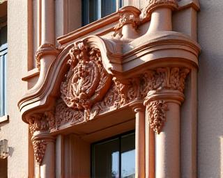 Historische Gebäudefassade mit detailreichen Terrakotta-Elementen